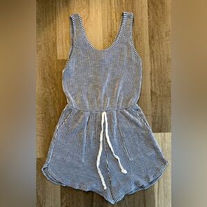 Women’s Small Caution To The Wind Navy and White Striped Romper